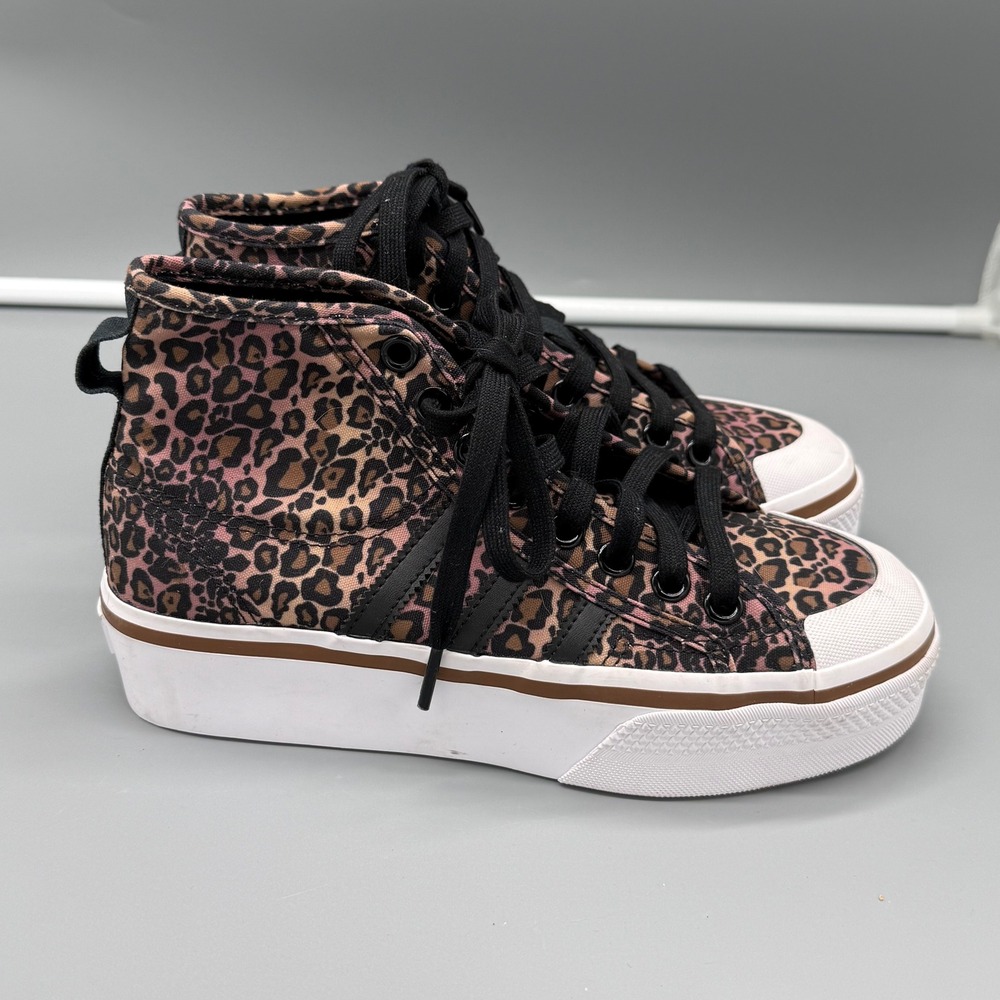 Adidas Nizza Platform‎ Leopard Print High Top Sneakers Women Size 6.5
